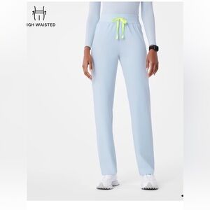 Figs scrub pants, high waisted. Livingston style open skies blue. Size Large